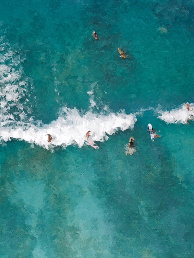 Surfers And The Sea Oil Painting Landscape