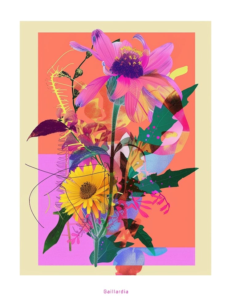 Gaillardia 1 Neon Flower Collage Poster