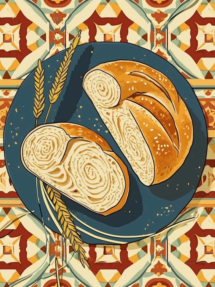 Rustic Bread On A Tiled Background 1