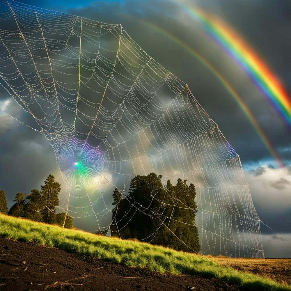 rainbow through cobweb