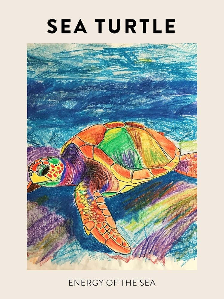 Sea Turtle On The Ocean Floor Pencil Doodle Poster 1