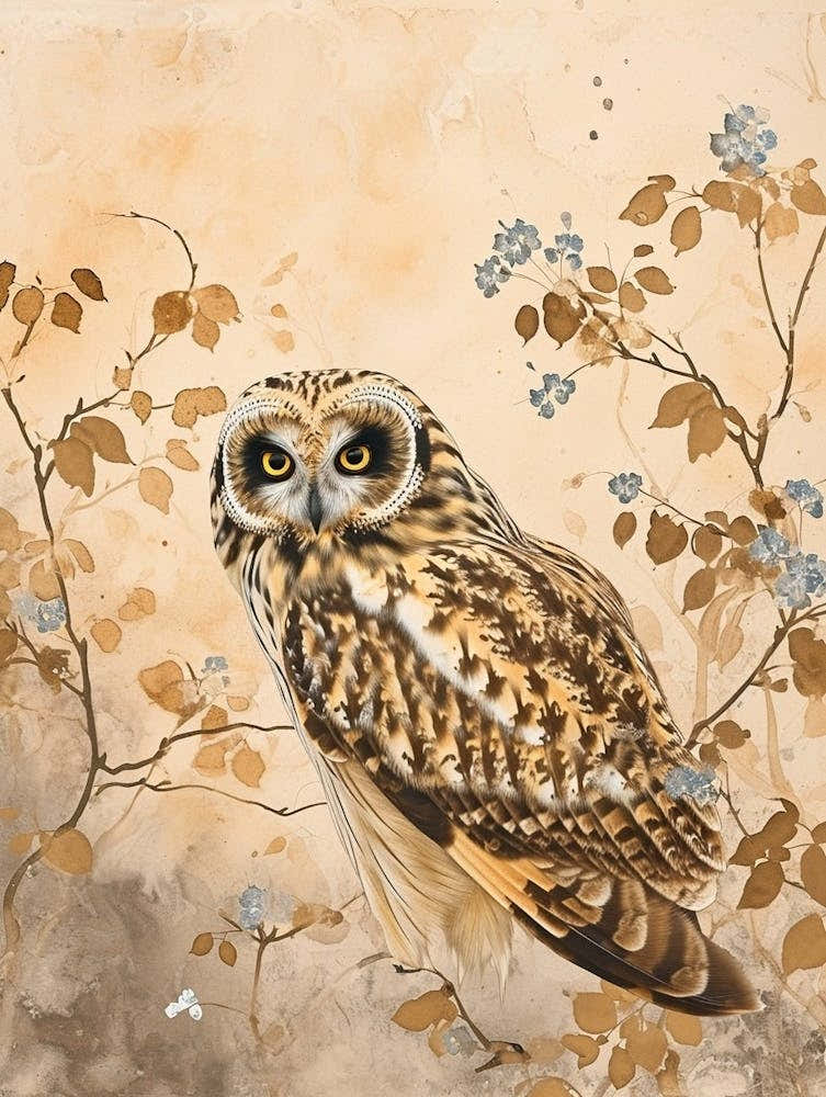 Short Eared Owl Japanese Painting 4