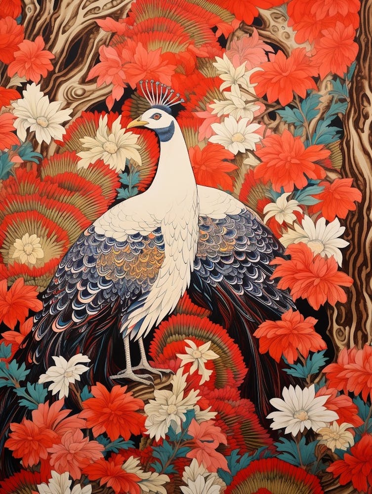 Aster And Bird 2 Vintage Japanese Botanical