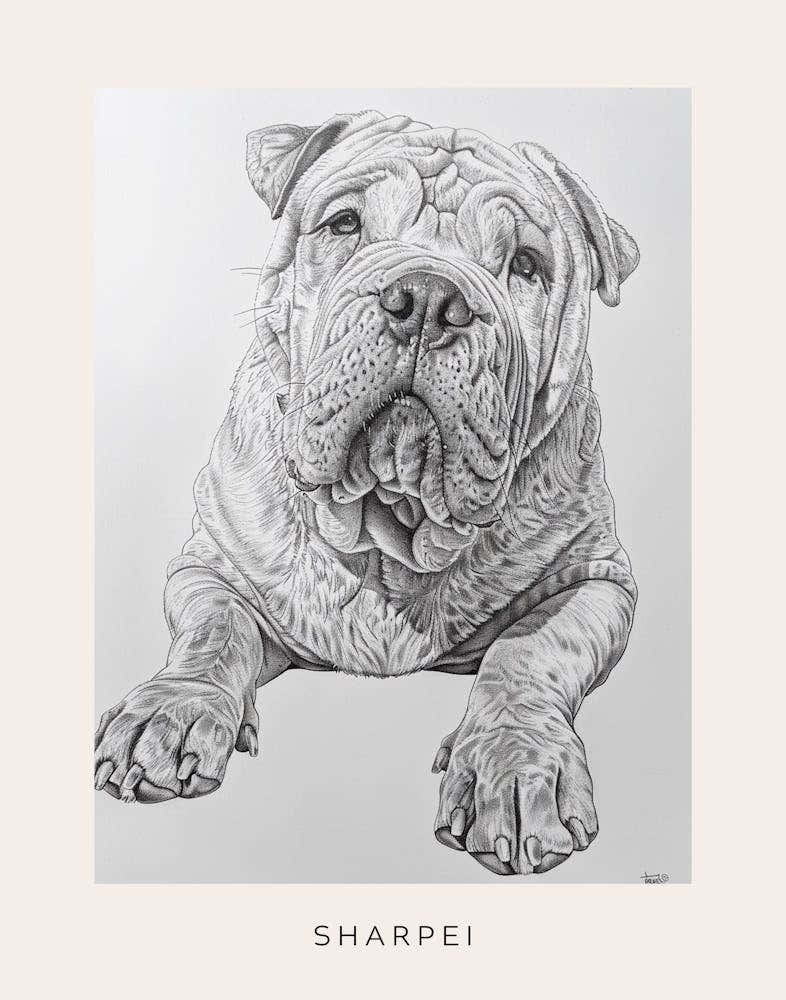 Sharpei Dog Line Sketch 1 Poster