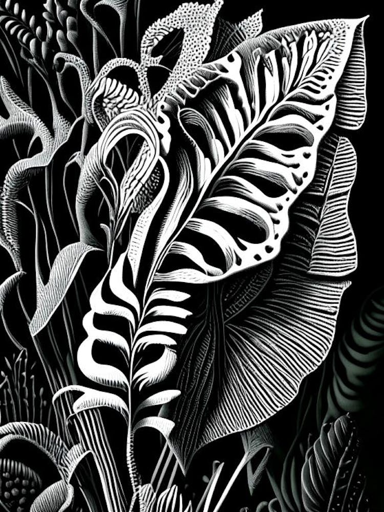 Hart's Tongue Fern Wildflower Linocut 1