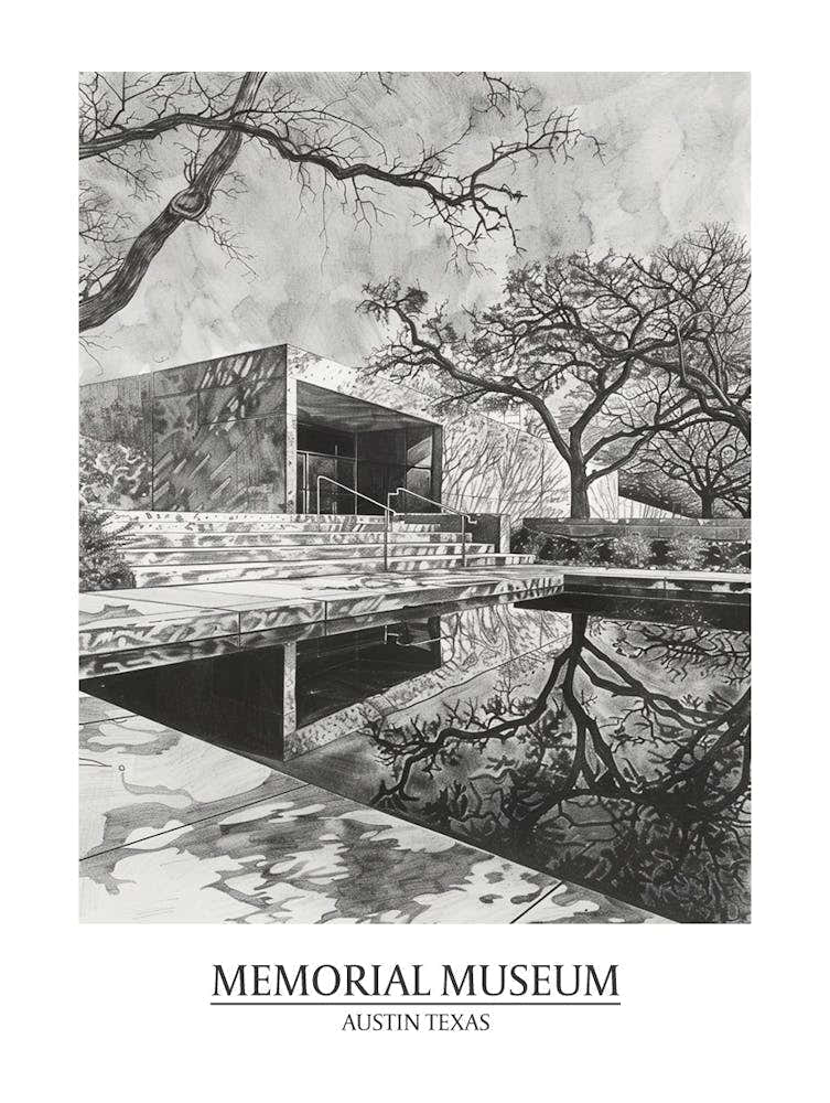 Memorial Museum Austin Texas Black And White Drawing 3 Poster