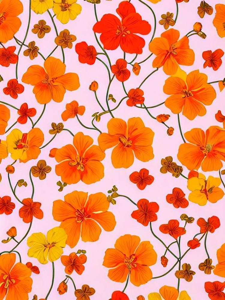Nasturtium Floral Print Retro Pattern1 Flower