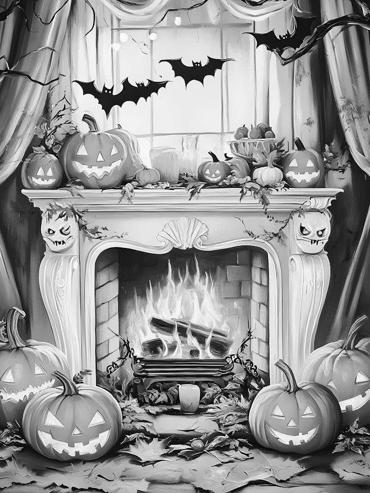 Halloween Fireplace With Pumpkins