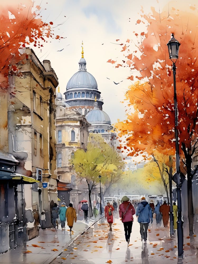 Istanbul Turkey In Autumn Fall, Watercolour 2