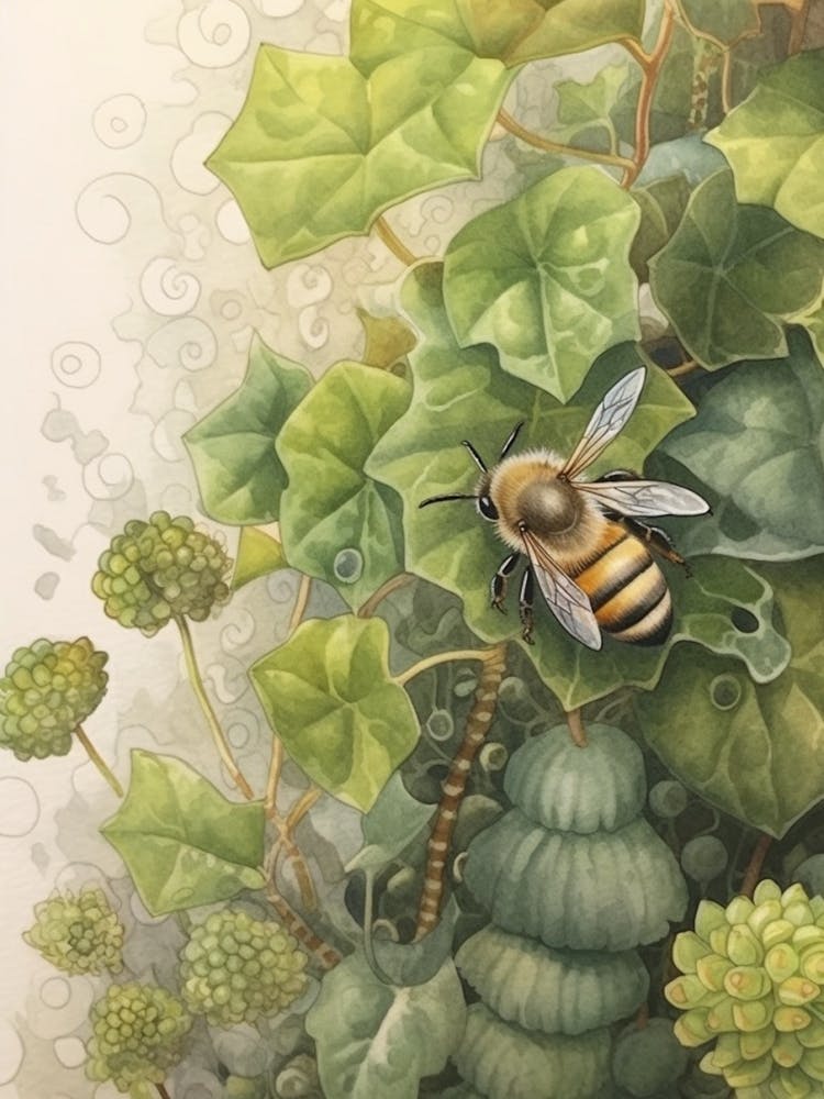 Ivy Bee Beehive Watercolour Illustration 1
