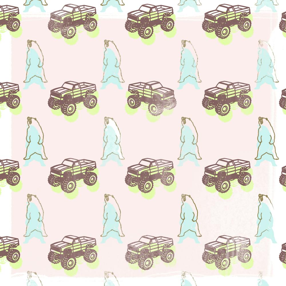 Bears And Monster Trucks pattern, illustration, wall art