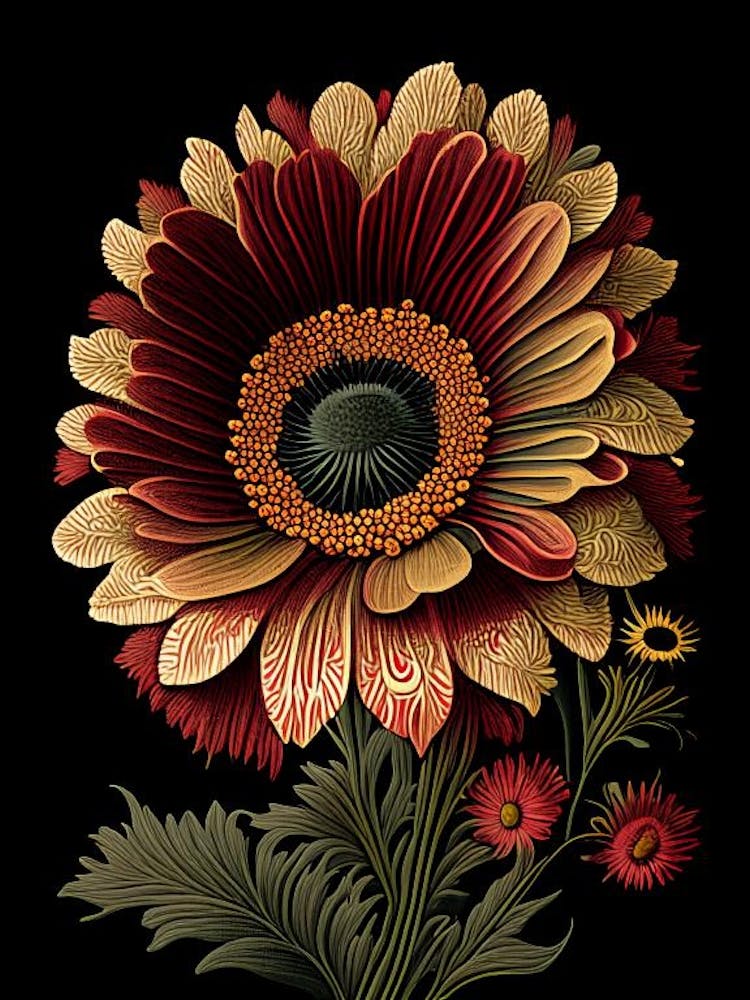 Gerbera 3 Floral Botanical Vintage Poster Flower
