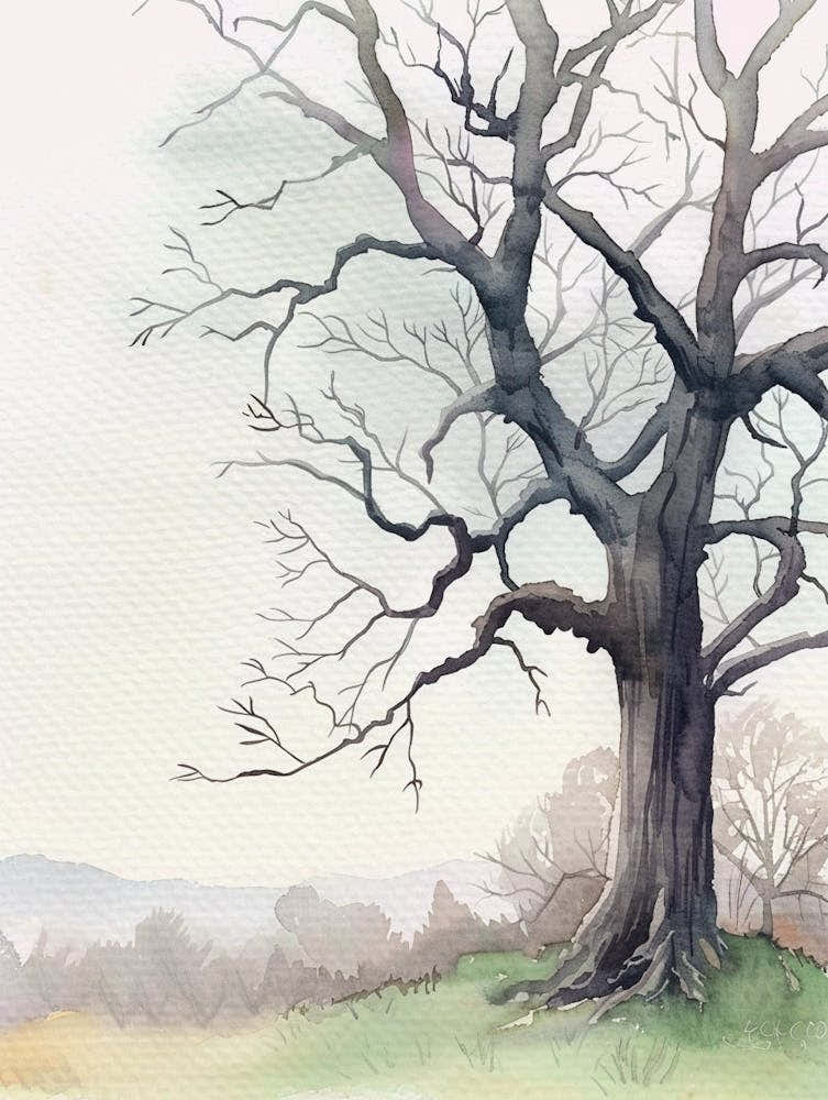 Ebony Tree Atmospheric Watercolour Painting 4