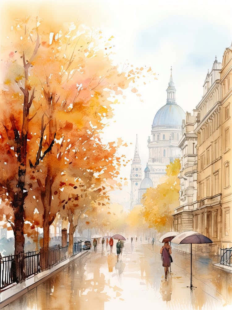 Vienna Austria In Autumn Fall, Watercolour 1