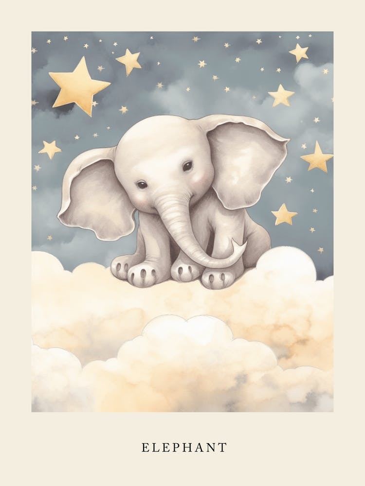 Sleeping Baby Elephant Nursery Poster