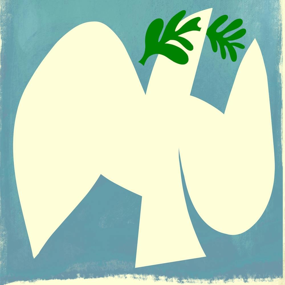 White Peace Dove On Sky Blue Square