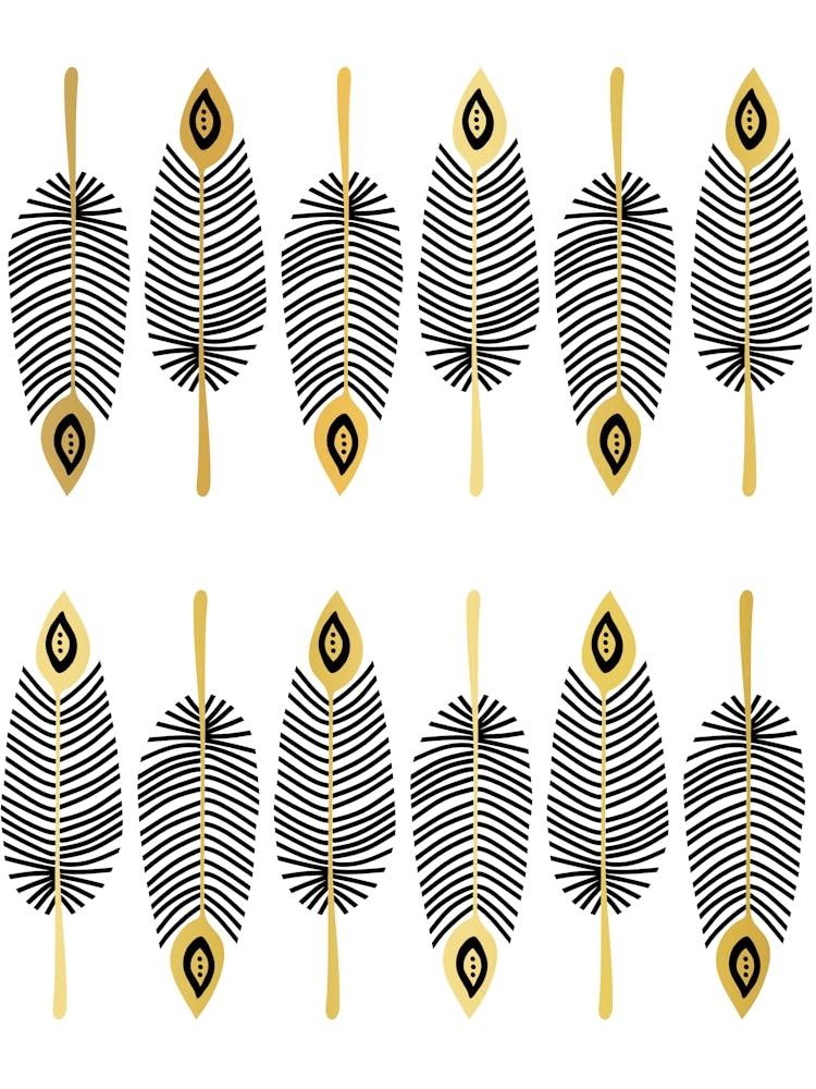 Rows Of Western Boho Feathers - Black, White, and Gold