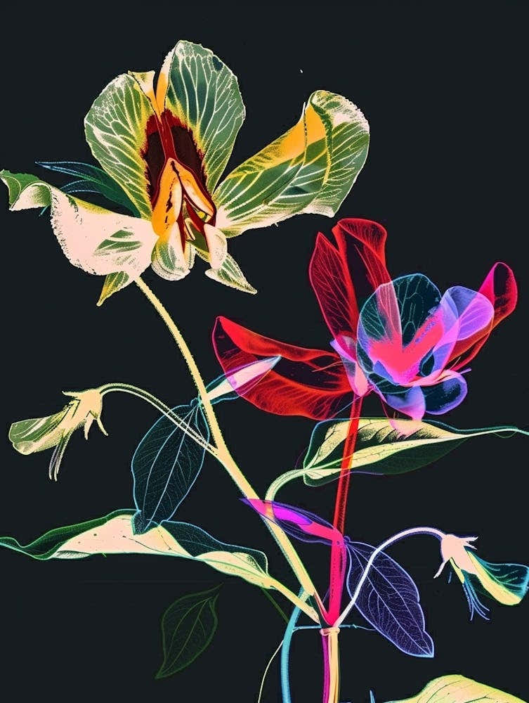 Neon Flowers On Black Sweet Pea 1