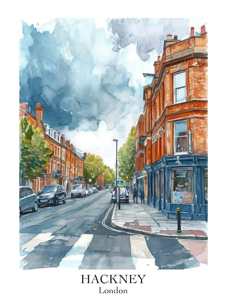 Hackney London Borough   Street Watercolour 1 Poster