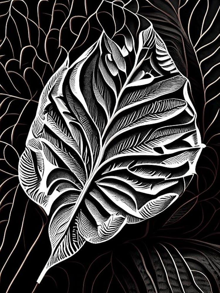 Carob Leaf Linocut 1