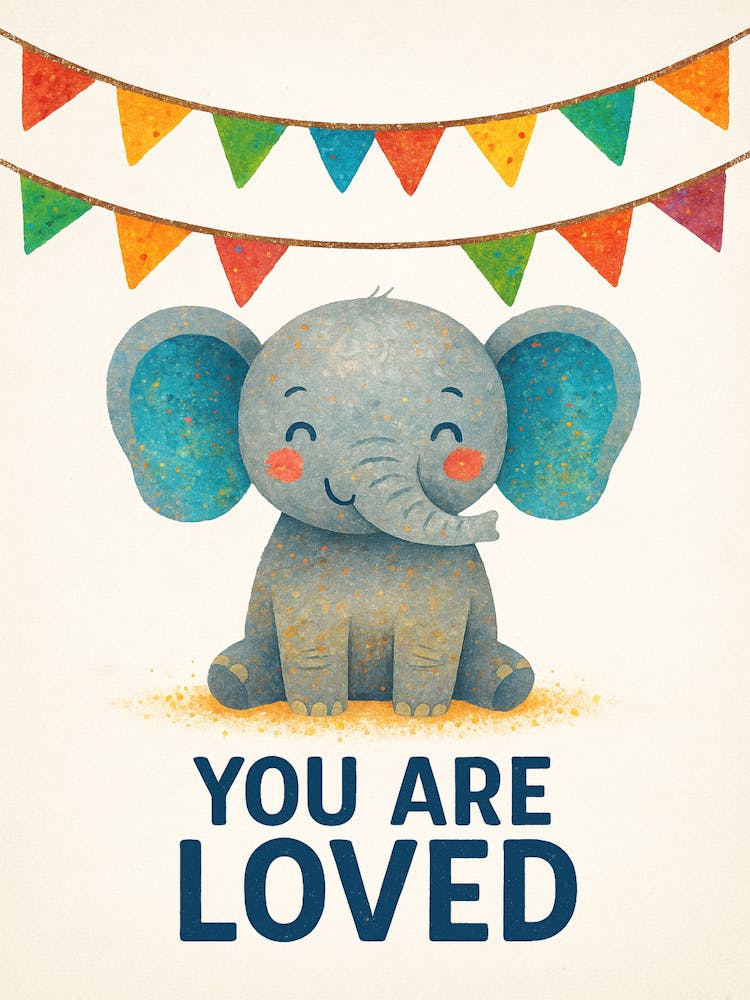 You Are Loved Elephant Nursery Print – Cute Boho Watercolor Animal Wall Art for Kids Room, Gender Neutral Baby Shower Gift, Printable Poster