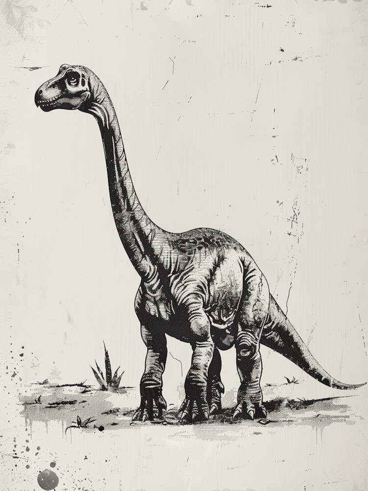 Diplodocus Dinosaur Black Ink Illustration 1