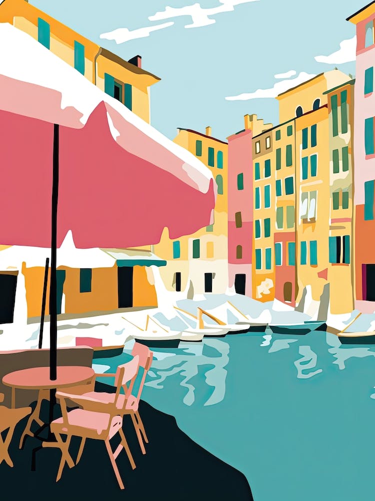 Portofino, Italy, Flat Pastels Tones Illustration 3