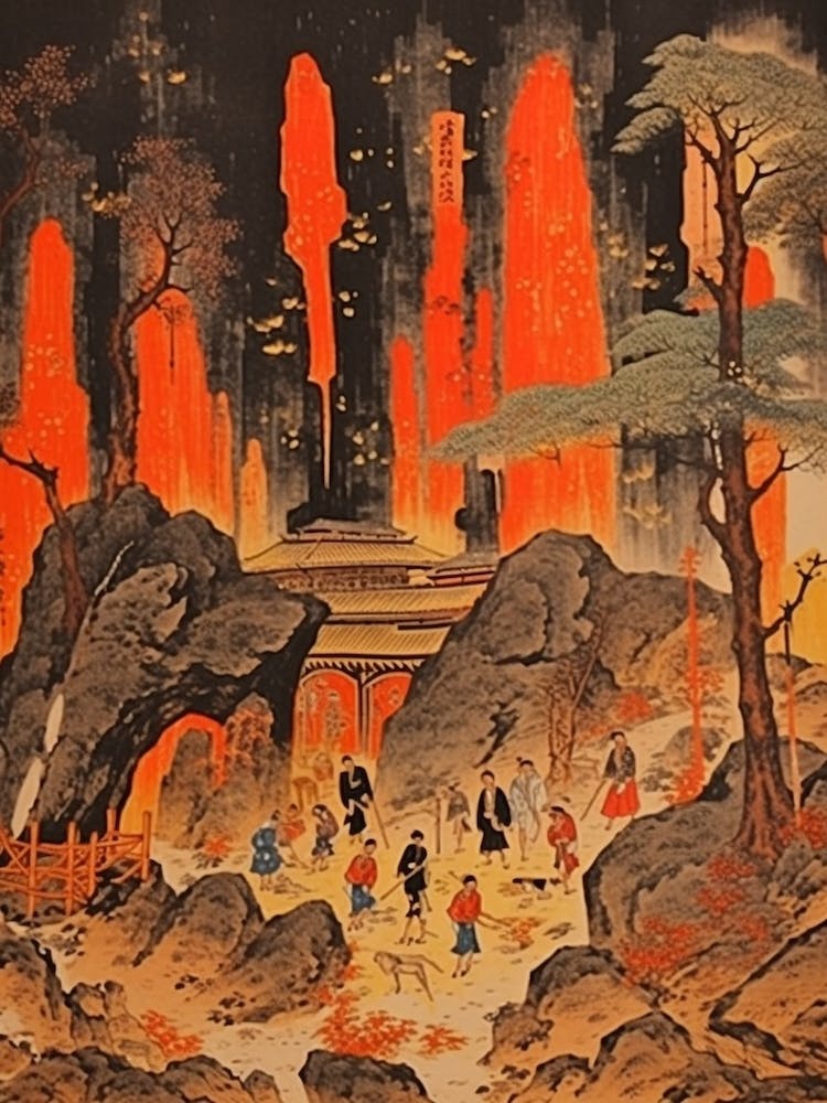 Akiyoshido Cave, Japan Vintage Travel Art 4