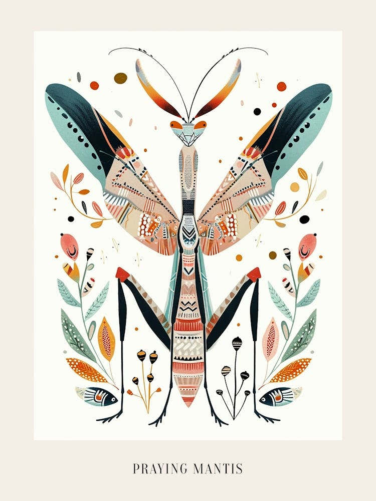 Colourful Insect Illustration Praying Mantis 6 Poster