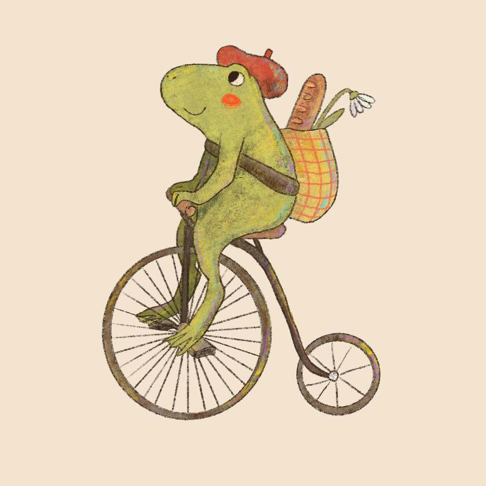 Digital Animals On Wheels Frog Penny Farthing Cycling French Baguette Berret