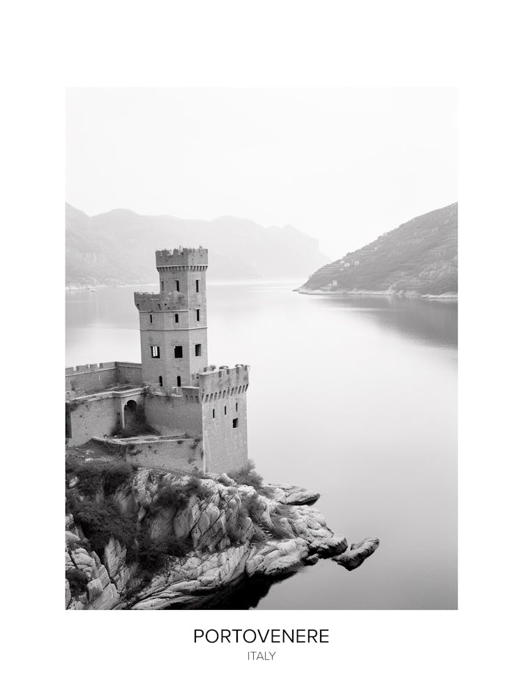 Poster Of Portovenere, Italy, Black And White Photo 3