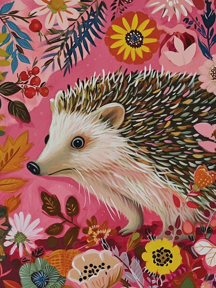 Floral Animal Painting Hedgehog 4