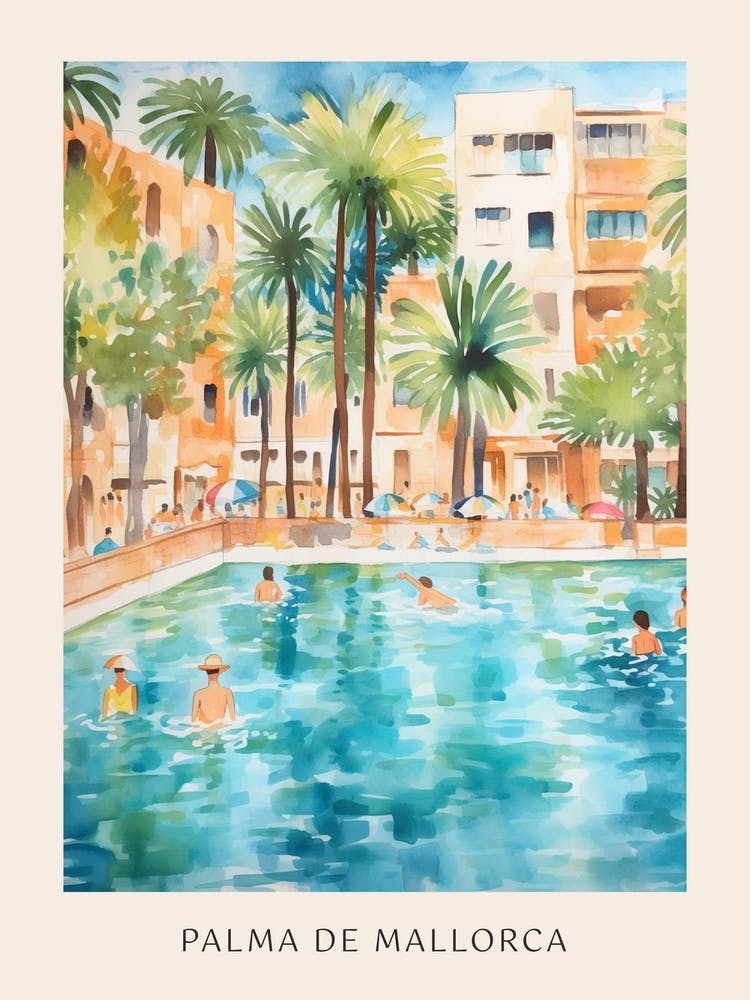 Swimming In Palma De Mallorca Spain 2 Watercolour Poster