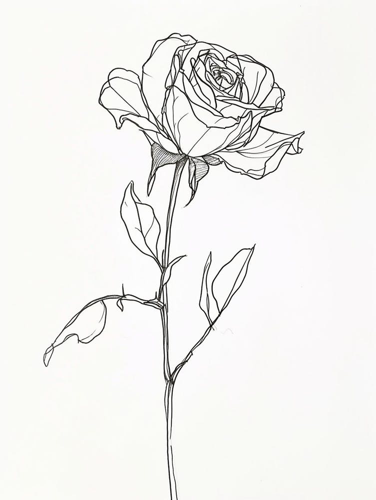 English Rose Black And White Line Drawing 28