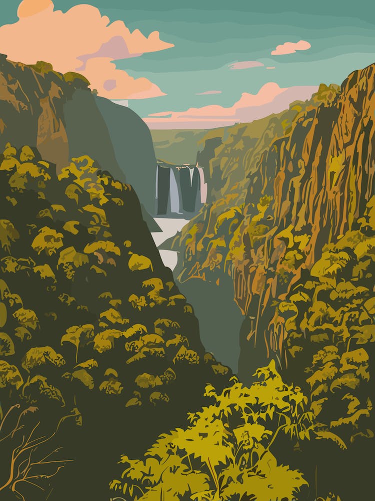 Victoria Falls National Park Zimbabwe Vintage Poster