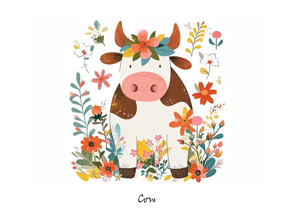 Little Floral Cow 3 Poster