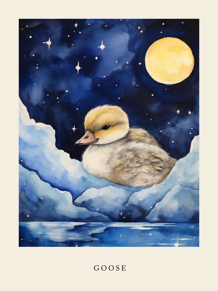 Baby Goose Sleeping In The Clouds Nursery Poster