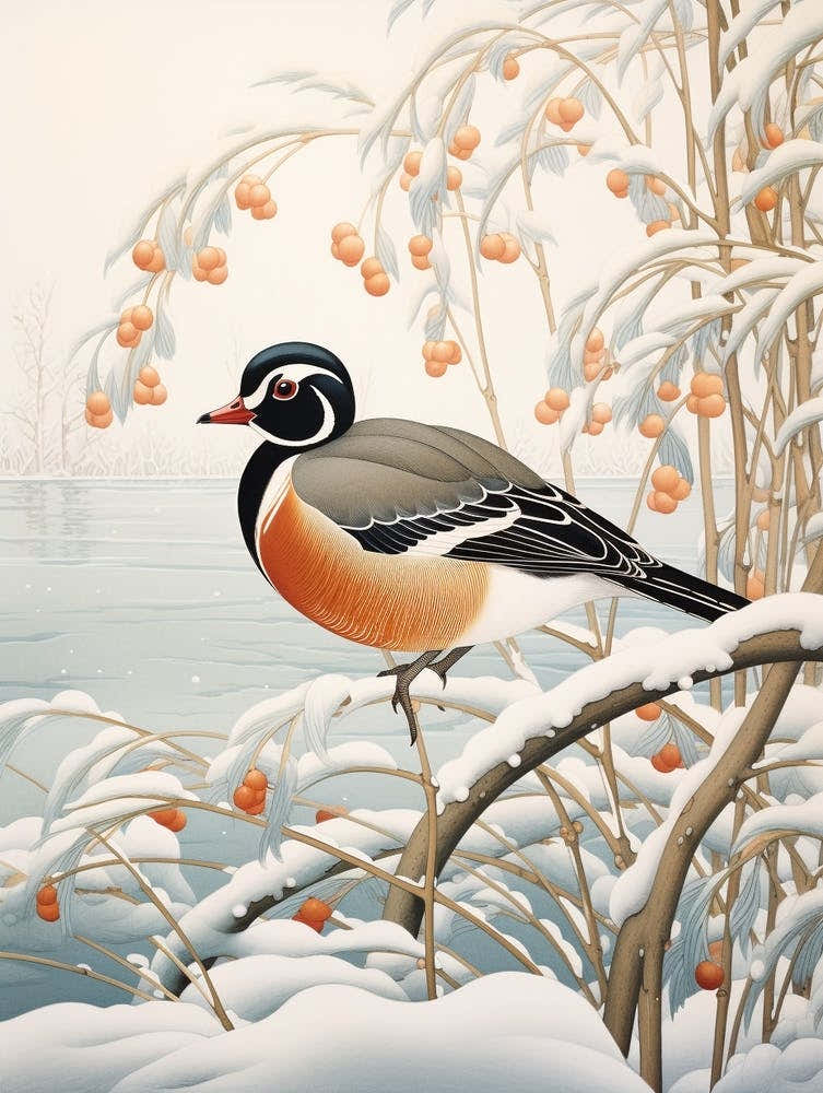 Winter Bird Painting Wood Duck 3
