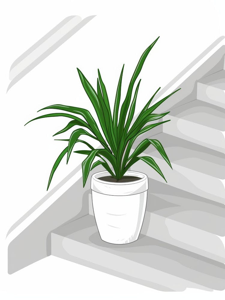 Potted Plant On The Stairs