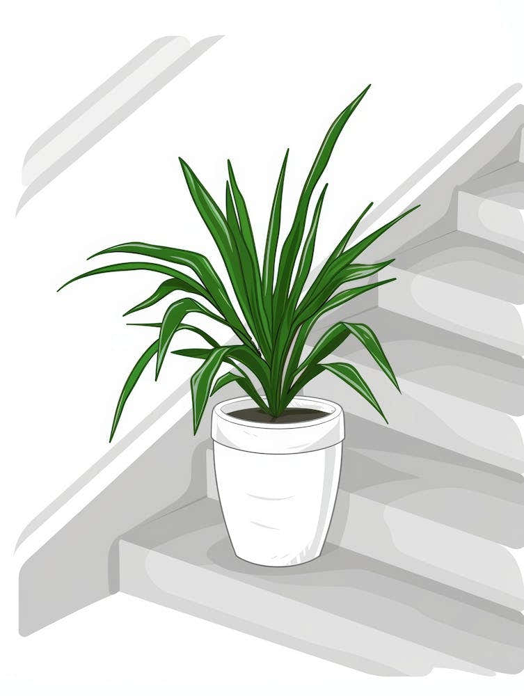 Potted Plant On The Stairs