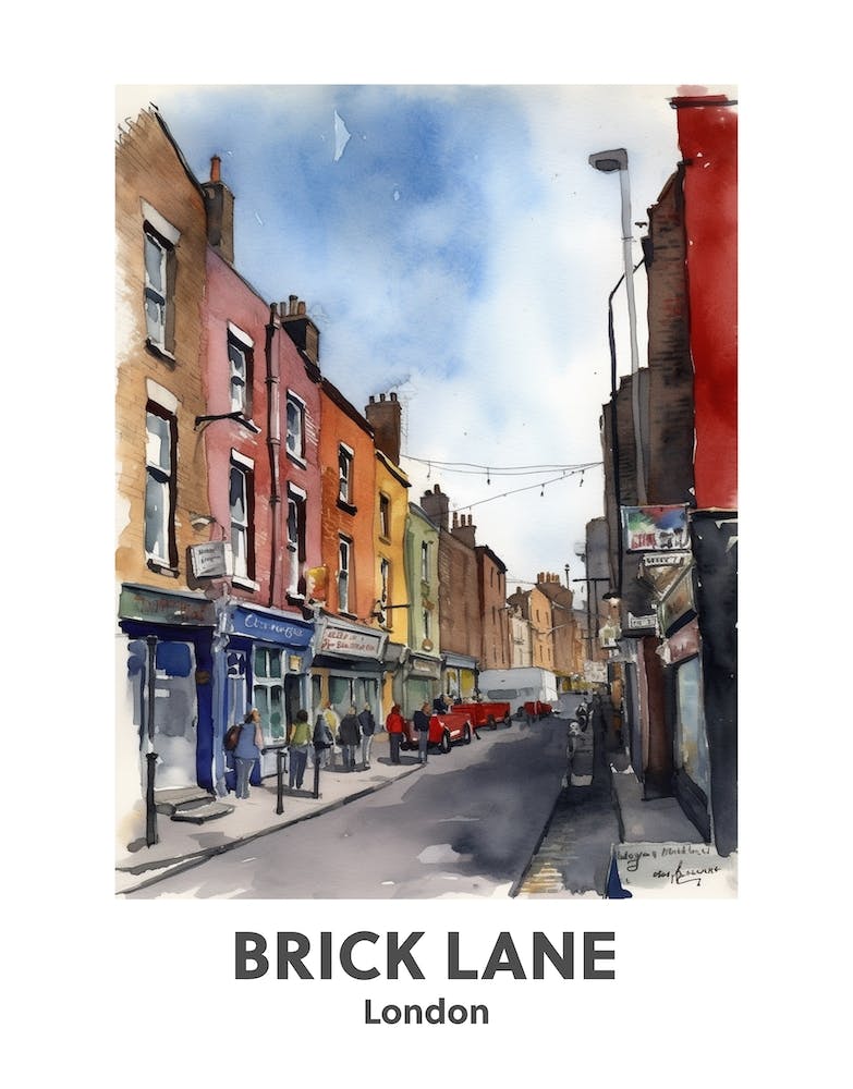 Brick Lane, London 4 Watercolour Travel Poster