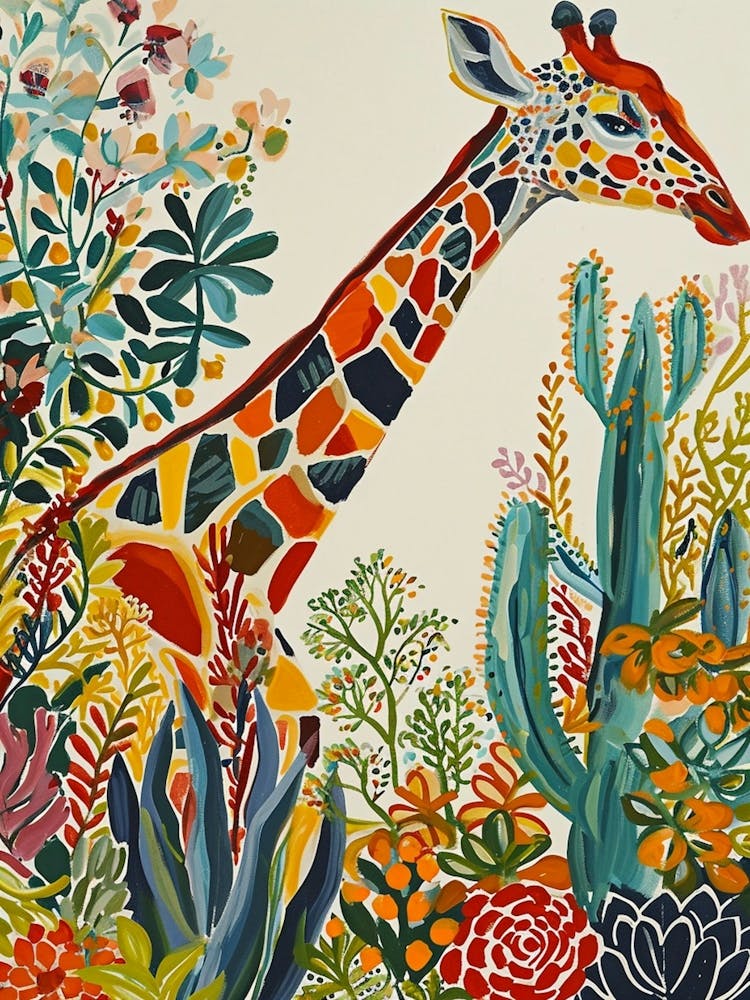 Giraffes In The Leaves Cute Illustration 2