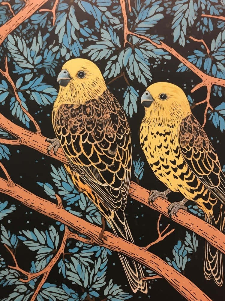 Art Nouveau Birds Poster Budgerigar 1