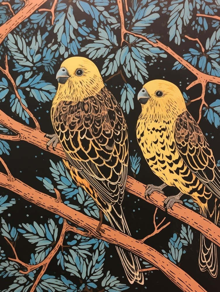 Art Nouveau Birds Poster Budgerigar 1