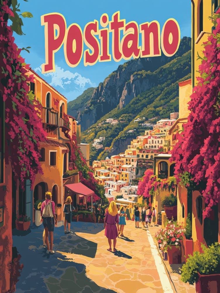 Aihrgdesign A 1970s Inspired Travel Poster For Positano 3