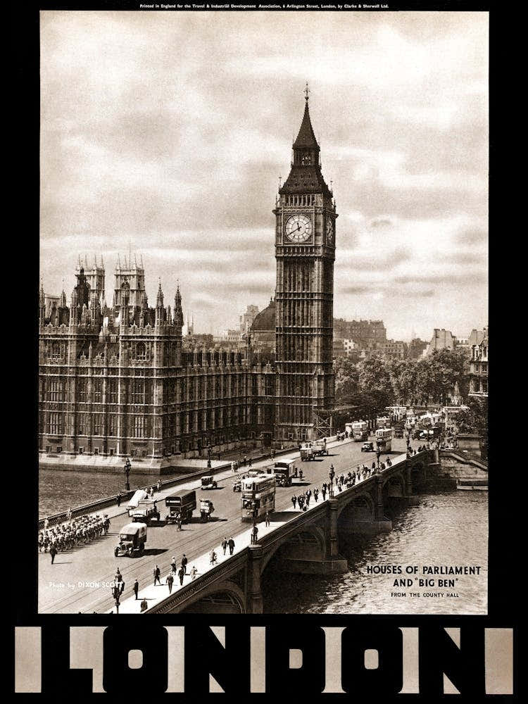 Houses Of Parliament London Vintage Poster