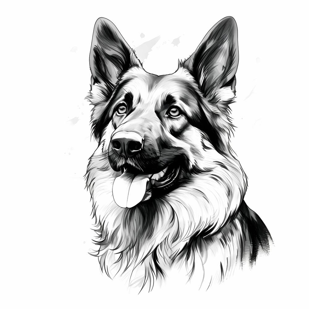 Black and White German Shepherd drawing 2