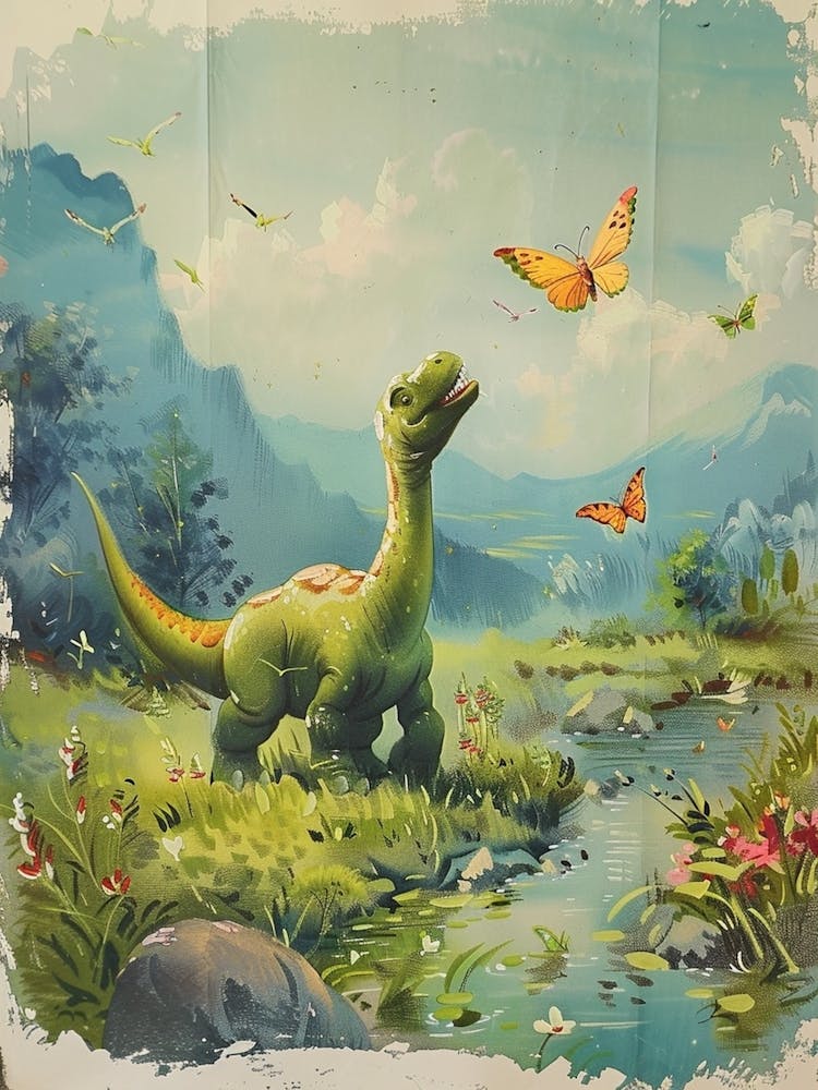 Dinosaur Catching Butterflies Storybook Painting 2