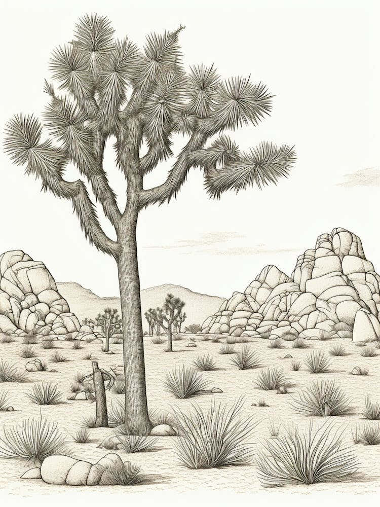 Detailed Drawing Of A Joshua Trees At Dawn In Desert 5