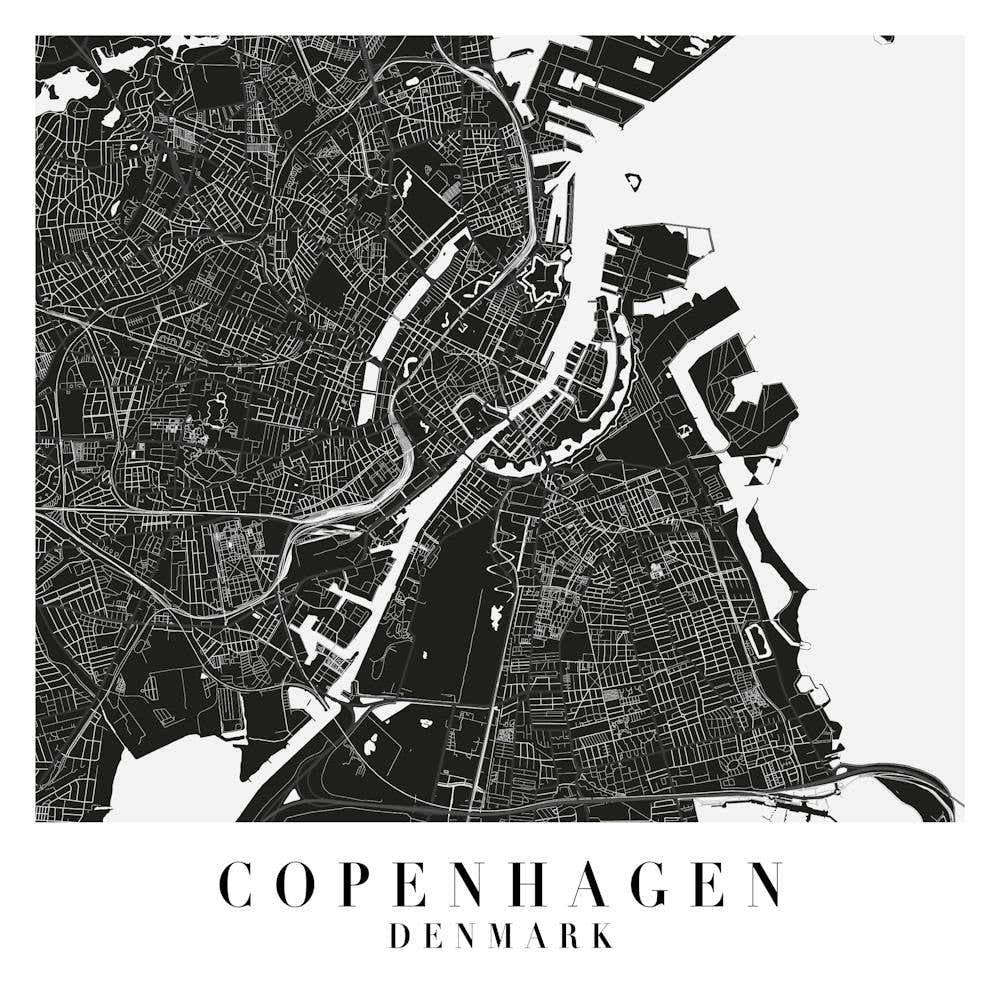 Copenhagen Denmarl Minimal Black Mono Street Map  Square